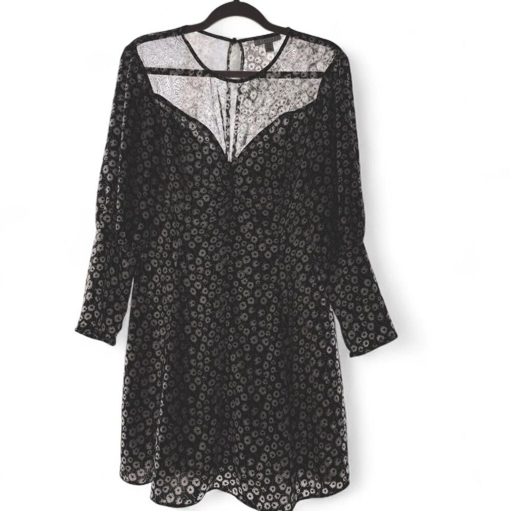 Topshop Puff Sleeve Monochrome Floral Heart Print Fit & Flare Mini Dress Size 8